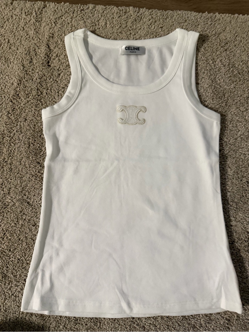 Celine White Tank Top with Embroidered Logo